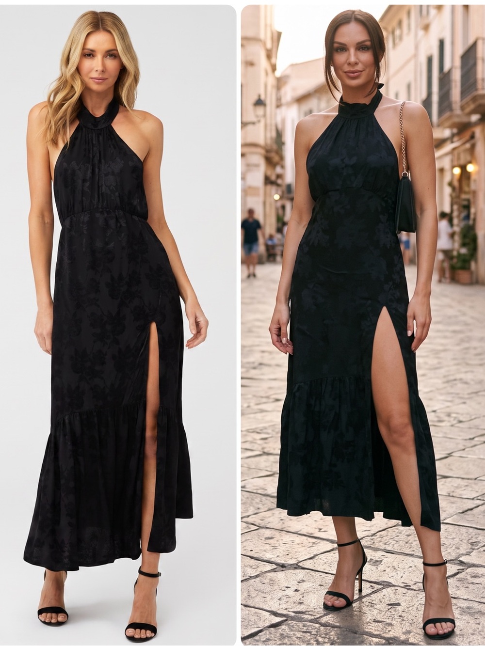 SAYLOR Audie Black Jacquard Floral Detail Halter Side Slit Midi Dress $218